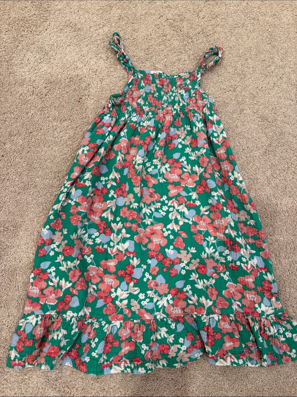 Joules Green Floral Sundress with Coral and White Flowers